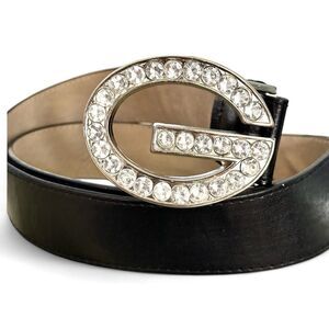 Guess Leather Belt G Logo Y2K Vintage M Rhinestone Crystal Buckle Grunge 955195